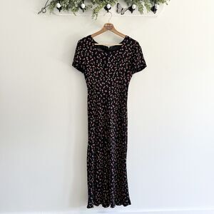 Vintage Y2K 1990s Floral Midi Square Neck Rayon Dress Cottagecore 2 Boho whimsy